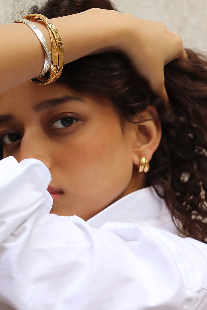 Silver Finish Gayatri Mantra Bangle In Sterling Silver by Eina Ahluwalia at Pernia's Pop Up Shop