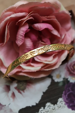Gold Finish Gayatri Mantra Bangle In Sterling Silver by Eina Ahluwalia