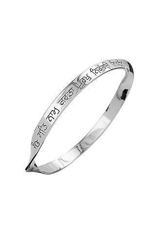 Silver Finish Japji Sahib Mool Mantar Bangle In Sterling Silver by Eina Ahluwalia