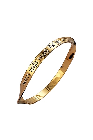 Gold Finish Japji Sahib Mool Mantar Bangle In Sterling Silver by Eina Ahluwalia