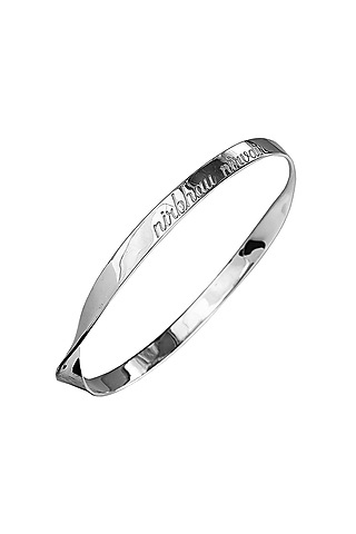 Silver Finish Nirbhau Nirvair & Chardi Kala Bangle In Sterling Silver by Eina Ahluwalia