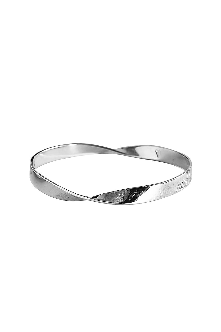 Silver Finish Nirbhau Nirvair & Chardi Kala Bangle In Sterling Silver by Eina Ahluwalia at Pernia's Pop Up Shop