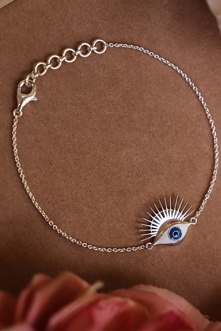 Silver Finish Evil Eye Bracelet In Sterling Silver by Eina Ahluwalia