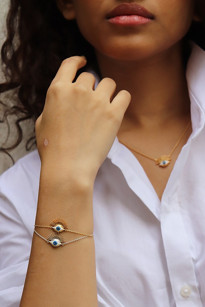 Silver Finish Evil Eye Bracelet In Sterling Silver by Eina Ahluwalia at Pernia's Pop Up Shop