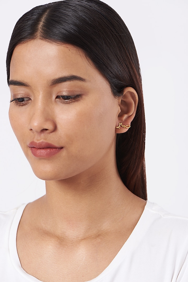 Gold Finish Earrings In Sterling Silver by Eina Ahluwalia at Pernia's Pop Up Shop