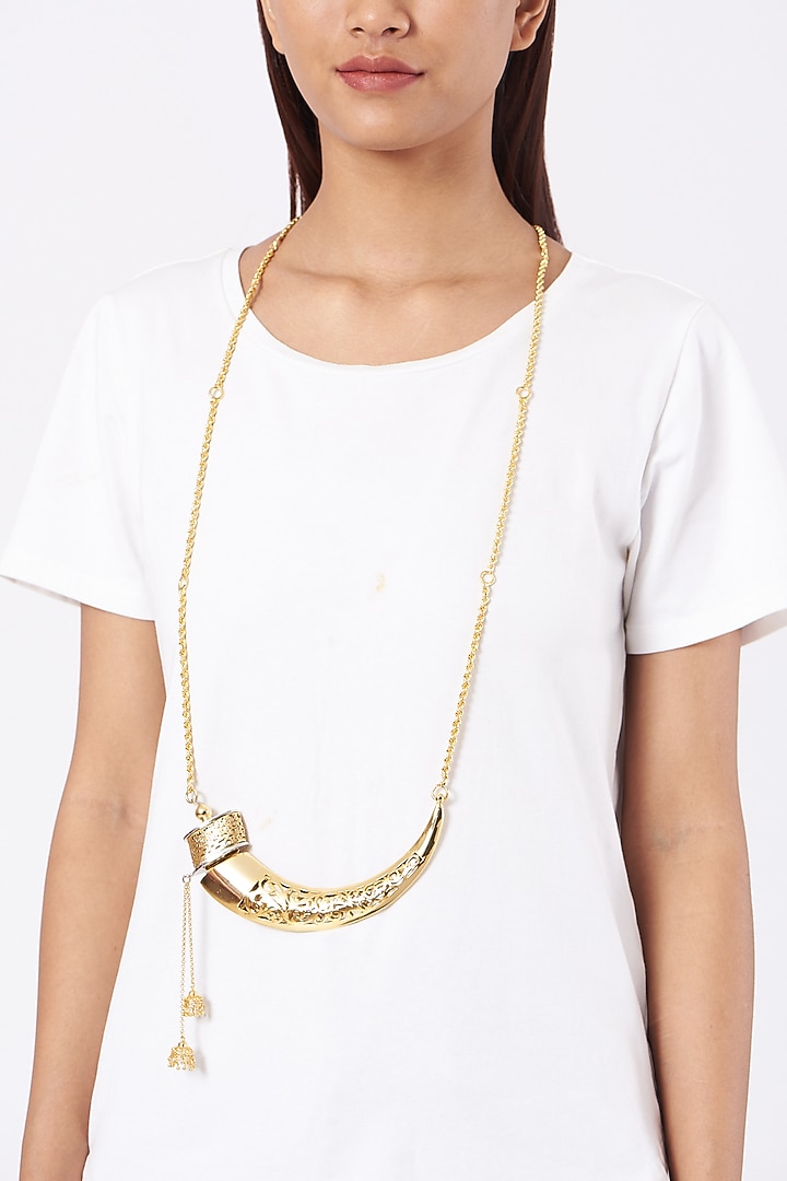 Gold Finish Kirpan Necklace by Eina Ahluwalia at Pernia's Pop Up Shop