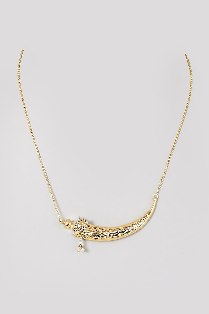 Gold Finish Mini Kirpan Necklace In Sterling Silver by Eina Ahluwalia