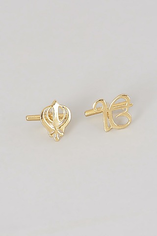 Gold Finish Ik Onkar Khanda Cufflinks In Sterling Silver by Eina Ahluwalia