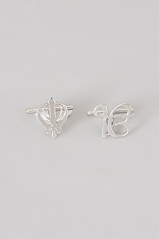 White Finish Ik Onkar Khanda Cufflinks In Sterling Silver by Eina Ahluwalia