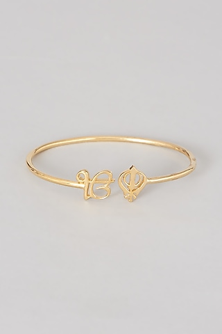 Gold Finish Ik Onkar Khanda Bangle In Sterling Silver by Eina Ahluwalia