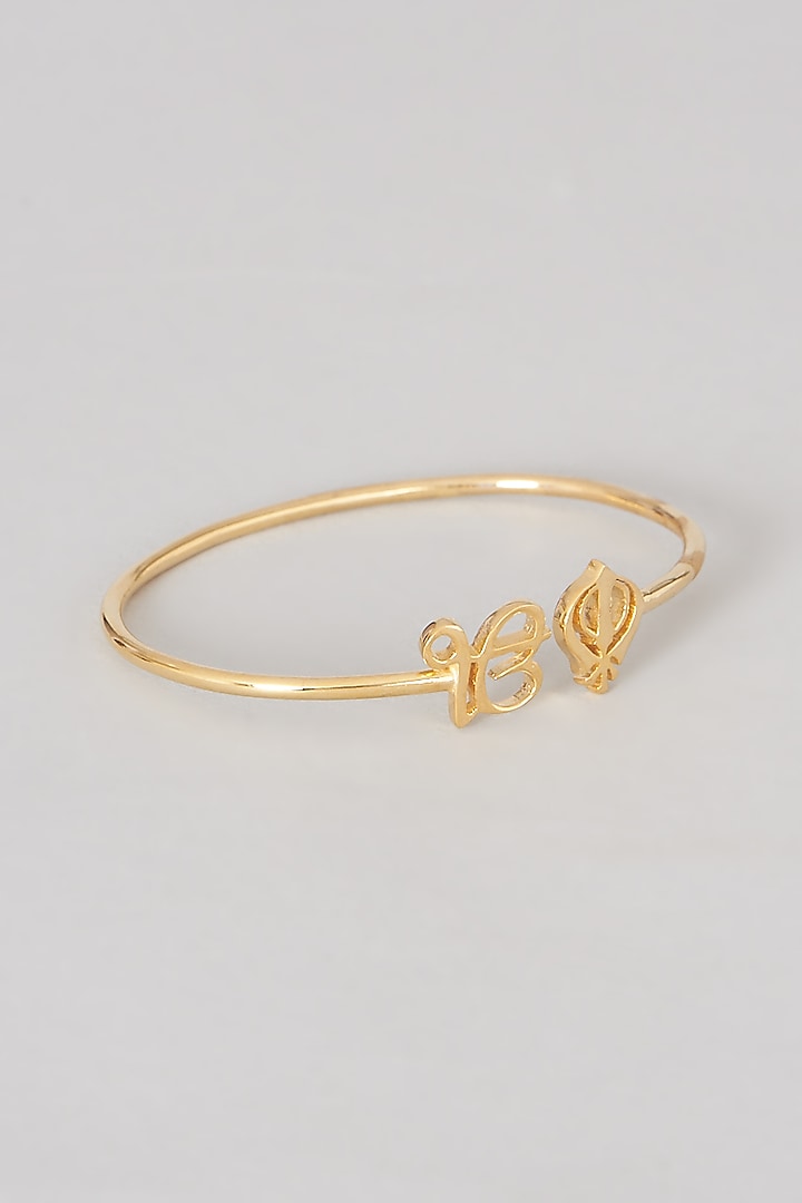 Gold Finish Ik Onkar Khanda Bangle In Sterling Silver by Eina Ahluwalia at Pernia's Pop Up Shop