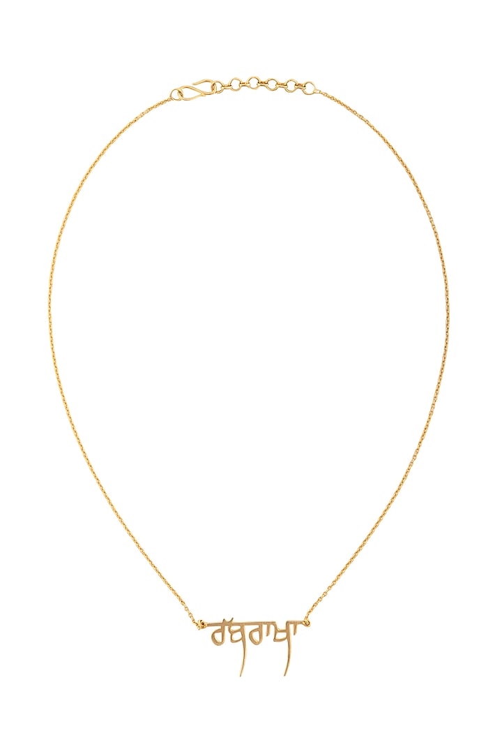 Gold Finish Gurmukhi Necklace by Eina Ahluwalia