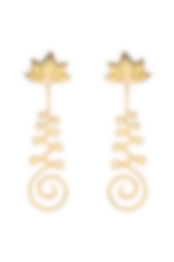 Gold Finish Lotus Earrings by Eina Ahluwalia