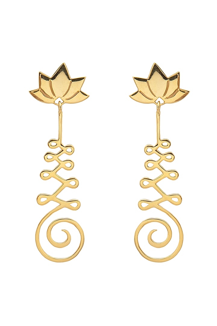 Gold Finish Lotus Earrings by Eina Ahluwalia