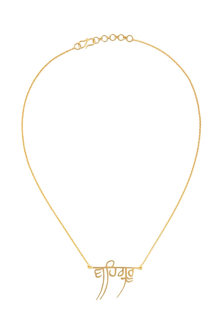 Gold Finish Waheguru Necklace by Eina Ahluwalia