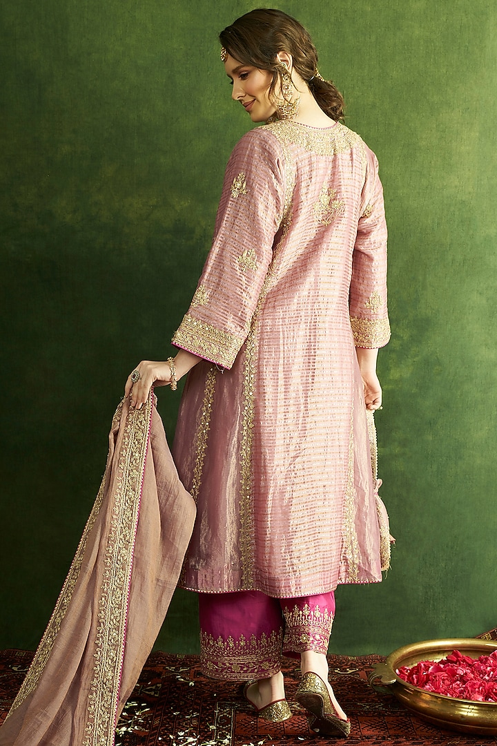 Lilac Tissue Chanderi Zari Embroidered Choga Kurta Set by A Touch Of Zari at Pernia's Pop Up Shop