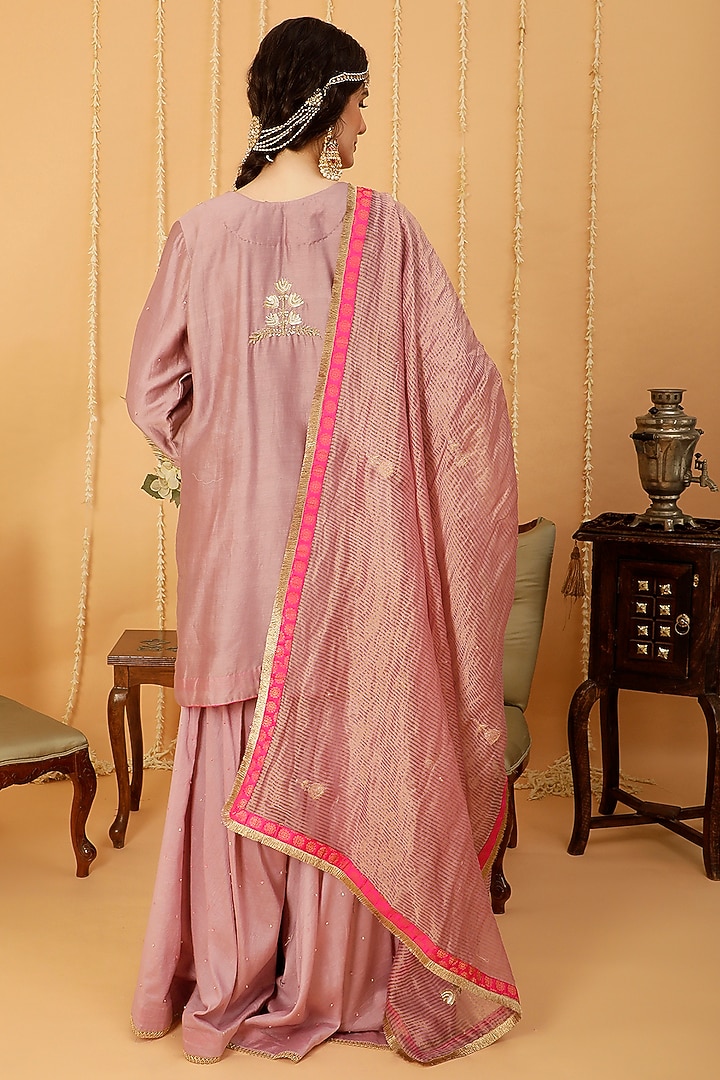 Lavender Pure Silk Chanderi Hand Embroidered Wedding Sharara Set by A Touch Of Zari at Pernia's Pop Up Shop