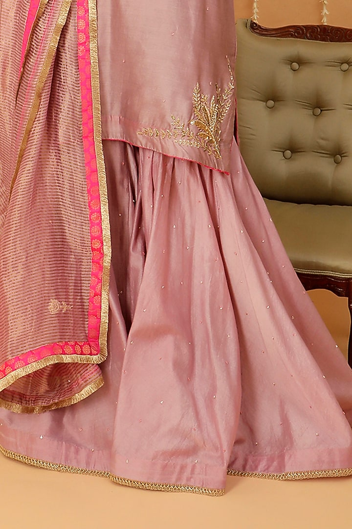 Lavender Pure Silk Chanderi Hand Embroidered Wedding Sharara Set by A Touch Of Zari at Pernia's Pop Up Shop