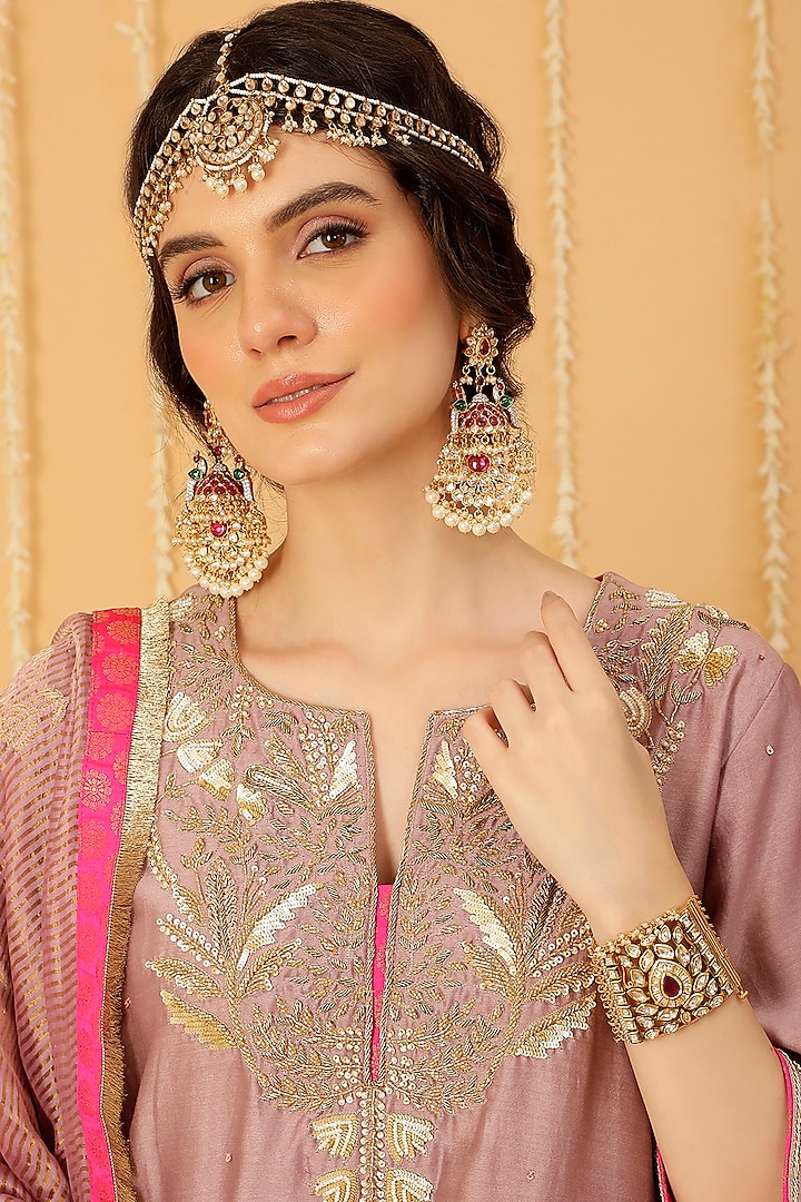 Lavender Pure Silk Chanderi Hand Embroidered Wedding Sharara Set by A Touch Of Zari at Pernia's Pop Up Shop