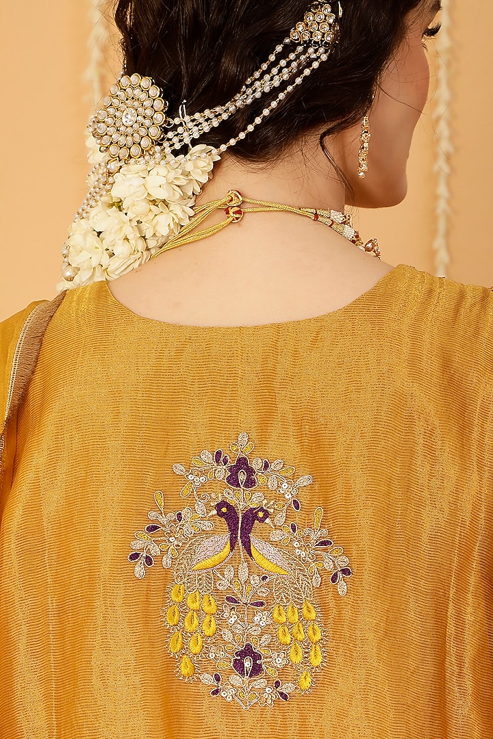 Mustard Chanderi Tissue Zari Embroidered Kurta Set by A Touch Of Zari at Pernia's Pop Up Shop