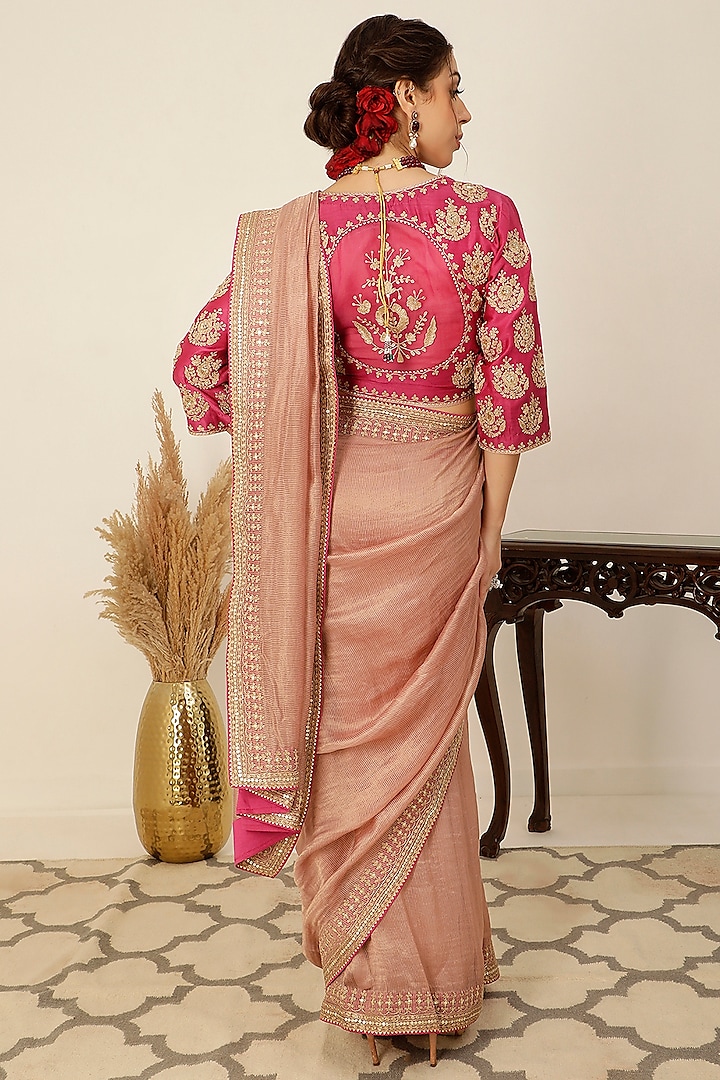Lilac Chanderi Tissue Silk Pre-Draped Wedding Saree Set by A Touch Of Zari at Pernia's Pop Up Shop
