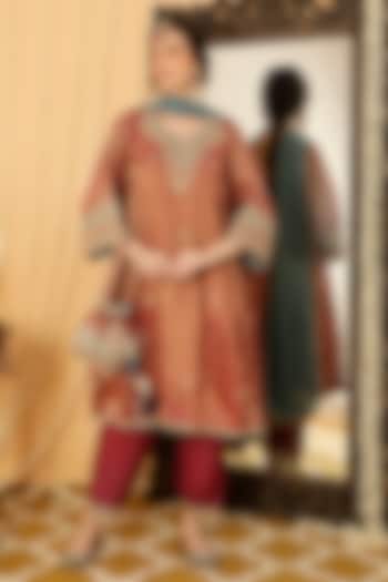 Rust Cotton Tissue Embroidered Handwoven Choga Set by A Touch Of Zari at Pernia's Pop Up Shop