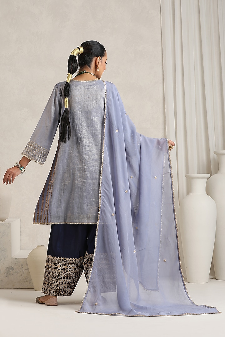Grey Pure Mul Chanderi Dori Embroidered Kurta Set by A Touch Of Zari at Pernia's Pop Up Shop