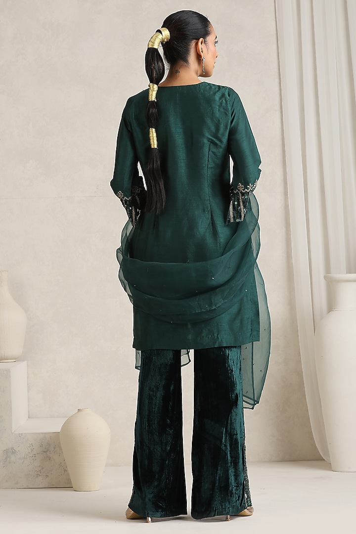 Dark Green Bemberg Silk Dori Embroidered Kurta Set by A Touch Of Zari at Pernia's Pop Up Shop