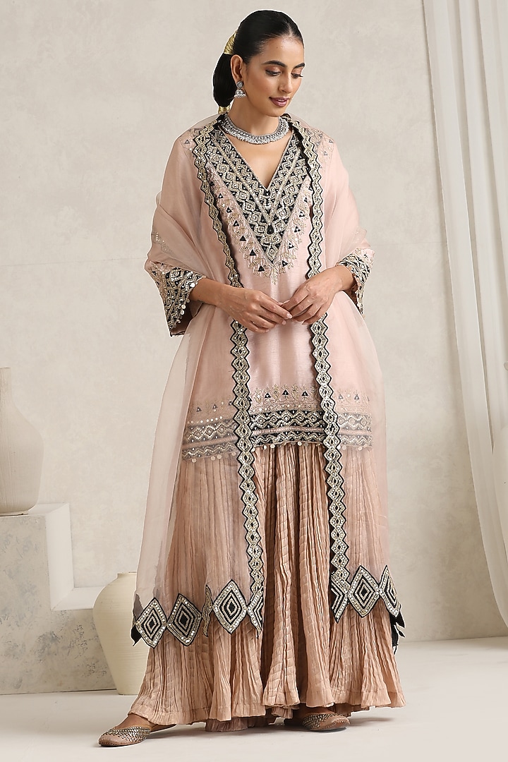 Nude Pink Satin Crepe Wedding Sharara Set by A Touch Of Zari at Pernia's Pop Up Shop