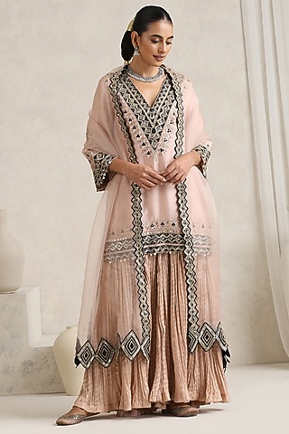 Nude Pink Satin Crepe Sharara Set by A Touch Of Zari