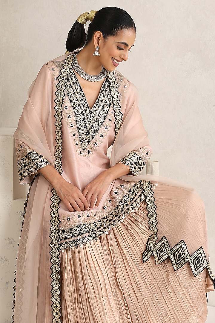 Nude Pink Satin Crepe Wedding Sharara Set by A Touch Of Zari at Pernia's Pop Up Shop