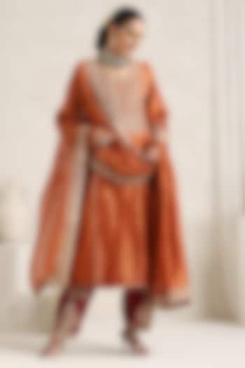 Orange Handloom Chanderi Tissue Zari Embroidered Kurta Set by A Touch Of Zari at Pernia's Pop Up Shop