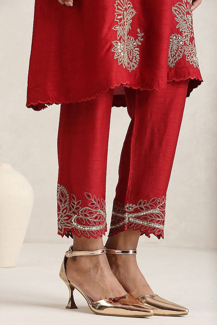 Red Bemberg Silk Sequins Embroidered Kurta Set by A Touch Of Zari at Pernia's Pop Up Shop