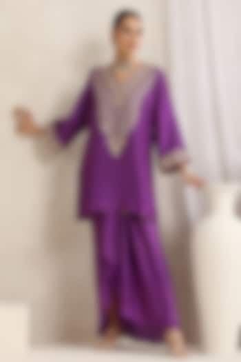 Purple Bemberg Silk Hand Embroidered Kurta Set by A Touch Of Zari at Pernia's Pop Up Shop