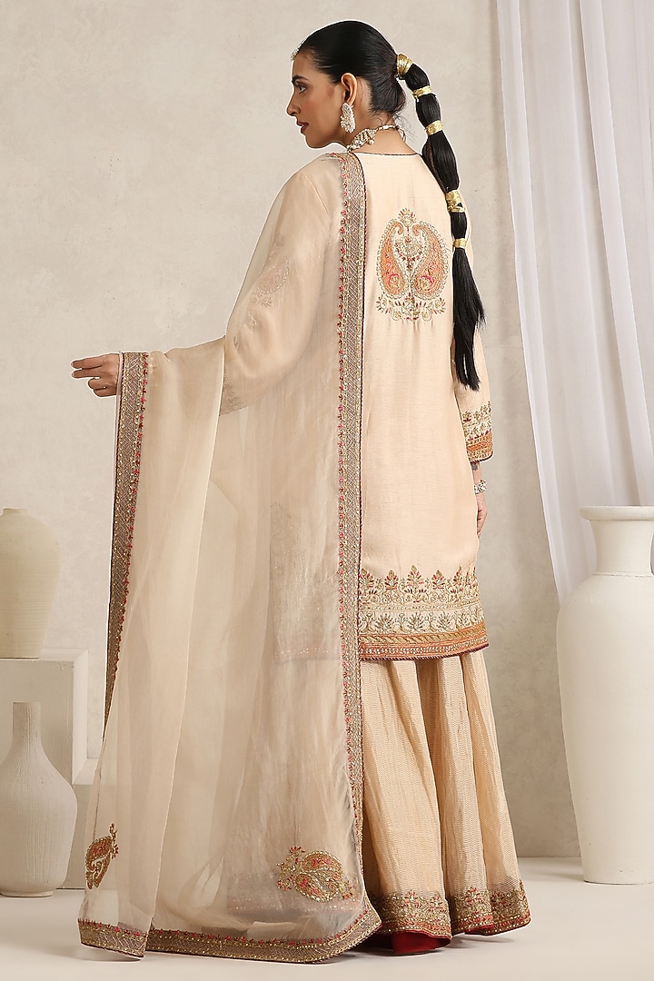 Ivory-Gold Pure Chanderi Tissue Wedding Sharara Set by A Touch Of Zari at Pernia's Pop Up Shop