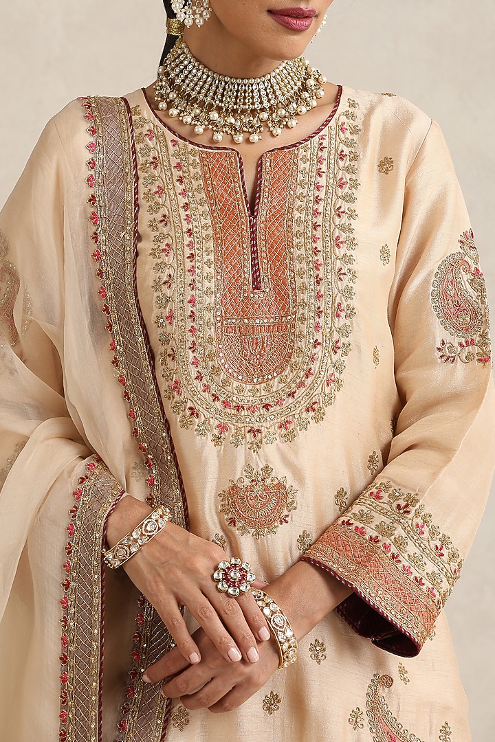 Ivory-Gold Pure Chanderi Tissue Wedding Sharara Set by A Touch Of Zari at Pernia's Pop Up Shop