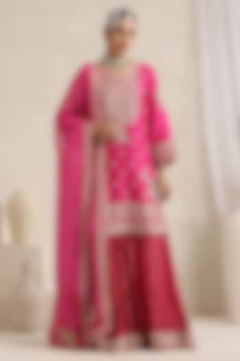 Hot Pink Pure Chanderi Tissue Wedding Sharara Set by A Touch Of Zari at Pernia's Pop Up Shop