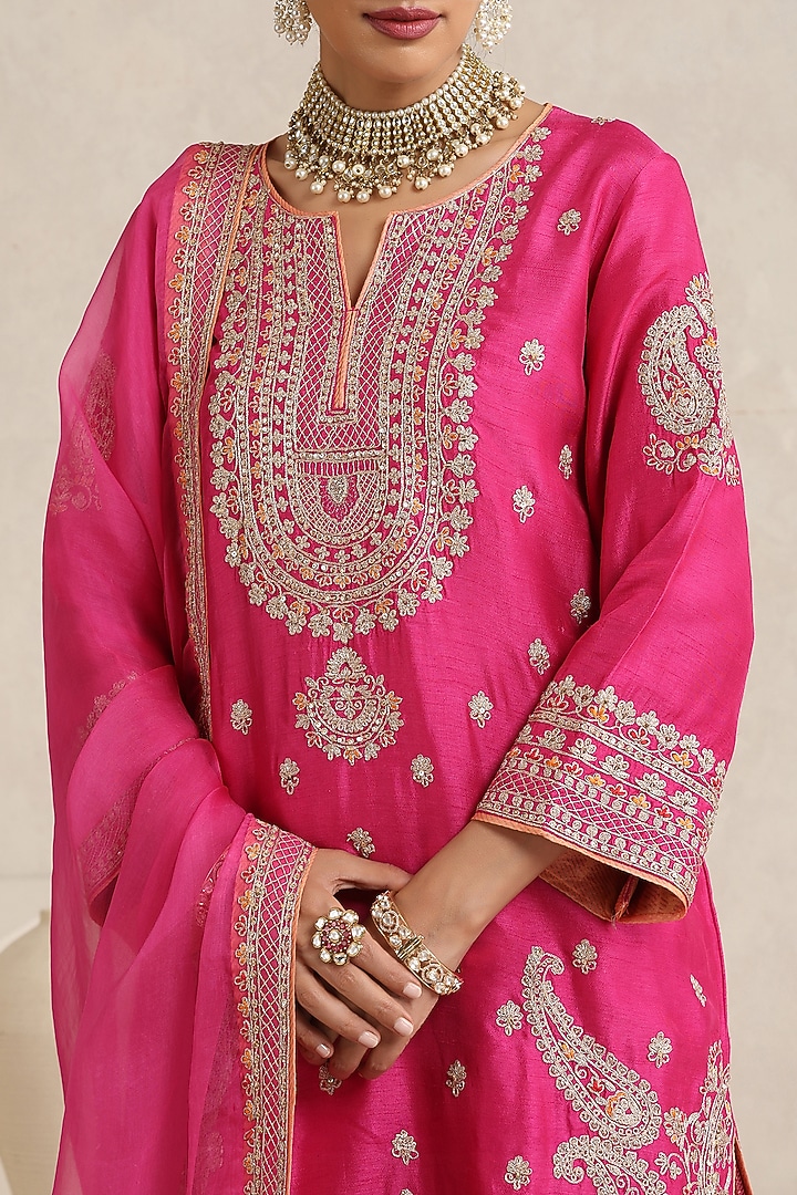 Hot Pink Pure Chanderi Tissue Wedding Sharara Set by A Touch Of Zari at Pernia's Pop Up Shop