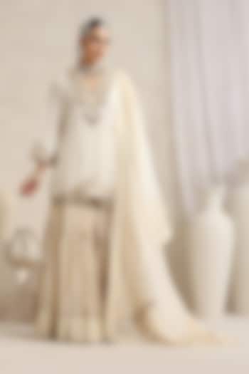 White Chanderi Tissue Gharara Set by A Touch Of Zari at Pernia's Pop Up Shop