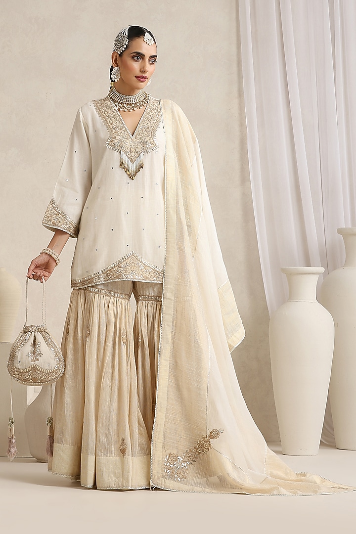 White Chanderi Tissue Gharara Set by A Touch Of Zari at Pernia's Pop Up Shop