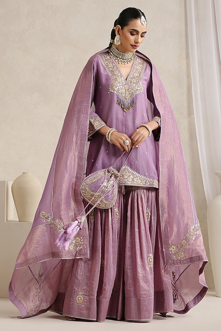 Purple Chanderi Tissue Gharara Set by A Touch Of Zari at Pernia's Pop Up Shop