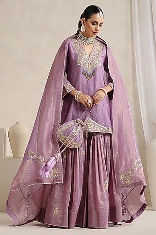 Purple Chanderi Tissue Gharara Set by A Touch Of Zari