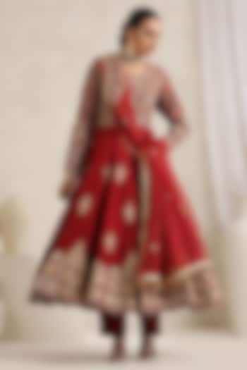 Maroon Pure Silk Chanderi Hand Embroidered Wedding Anarkali Set by A Touch Of Zari at Pernia's Pop Up Shop