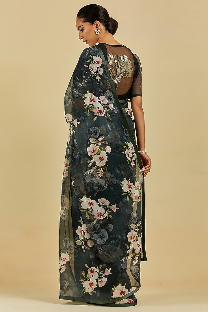 Black Printed Party Wear Saree Set by Atelier Shikaarbagh at Pernia's Pop Up Shop