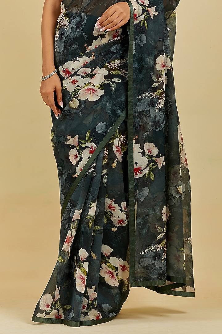 Black Printed Party Wear Saree Set by Atelier Shikaarbagh at Pernia's Pop Up Shop