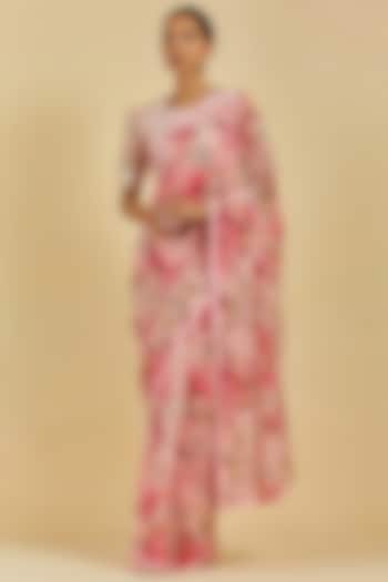 Pink Printed Saree Set by Atelier Shikaarbagh