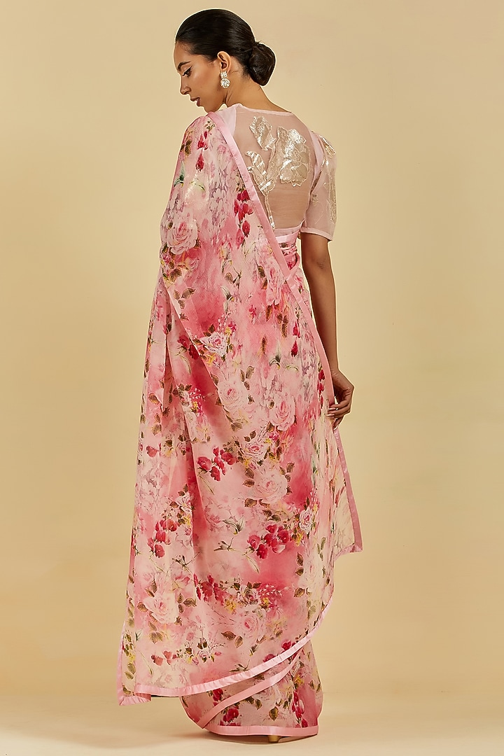 Pink Printed Party Wear Saree Set by Atelier Shikaarbagh at Pernia's Pop Up Shop
