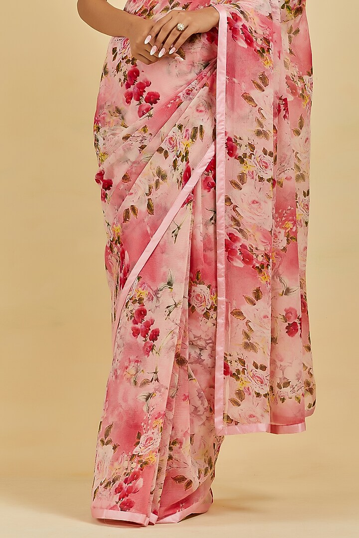Pink Printed Party Wear Saree Set by Atelier Shikaarbagh at Pernia's Pop Up Shop