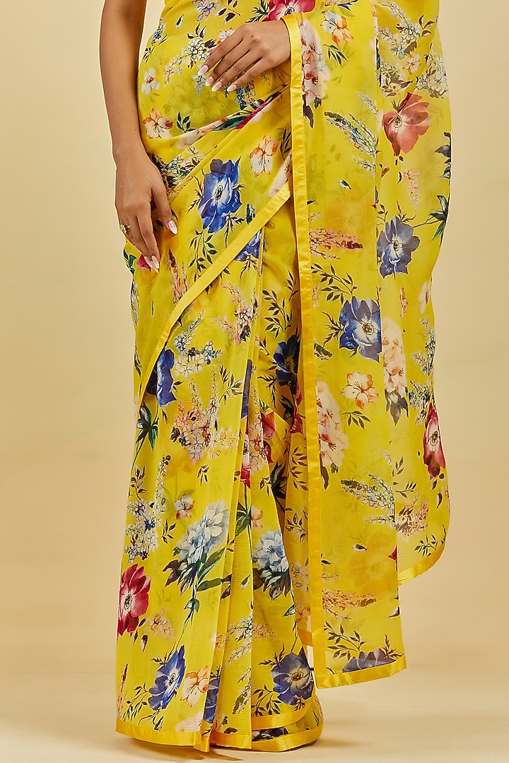 Yellow Printed Party Wear Saree Set by Atelier Shikaarbagh at Pernia's Pop Up Shop