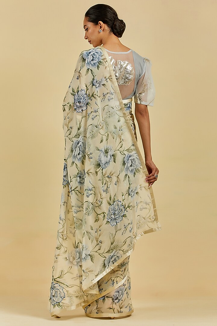 Butter Yellow Printed & Embroidered Wedding Saree Set by Atelier Shikaarbagh at Pernia's Pop Up Shop